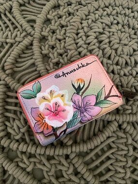 Anuschka Hand-Painted Floral Zip Wallet - Pink Multicolor Accents